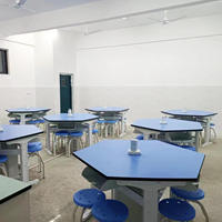 Meubles de laboratoire scolaire hexagonaux, bureau de laboratoire, design moderne, salle de classe informatique, atelier scolaire, mobilier de formation, salles de laboratoire