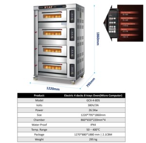 Four à Pâtisserie à 4 Étages et 8 Plaques en Acier Inoxydable, Four à Sole Électrique Commercial avec Micro-Ordinateur de Contrôle pour Boulangerie et Pizza, à Vendre - Product Image 2