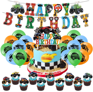 Kit de fournitures pour fête d'anniversaire sur le thème Big Foot Truck : bannières, drapeaux, décorations pour cupcakes, décorations pour gâteaux et ballons imprimés - Product Image 1