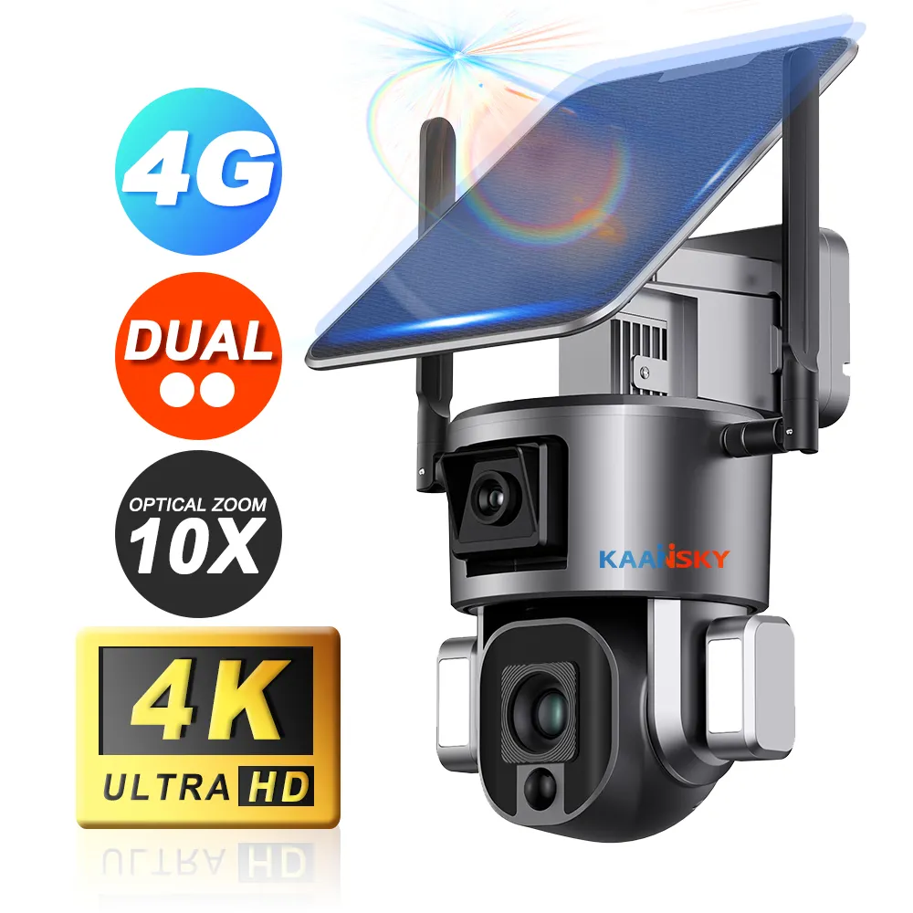 Zoom ottico 10X 4K 8MP PTZ e Bullet telecamera a doppia lente telecamera di sicurezza di rete a batteria solare telecamera Wireless impermeabile IP66