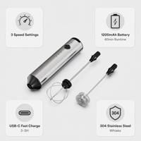 Mousseur à lait électrique sans fil rechargeable par USB, portatif, 3 vitesses, avec 2 fouets, pour café, latte, cappuccino, cuisine, bar