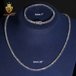 Hip-Hop Maßgefertigter Schmuck 3mm 4mm VVS Labor-Gezüchteter Diamant 925 Sterling Silber Tennis-Kette Halskette für Männer - Product Image 3