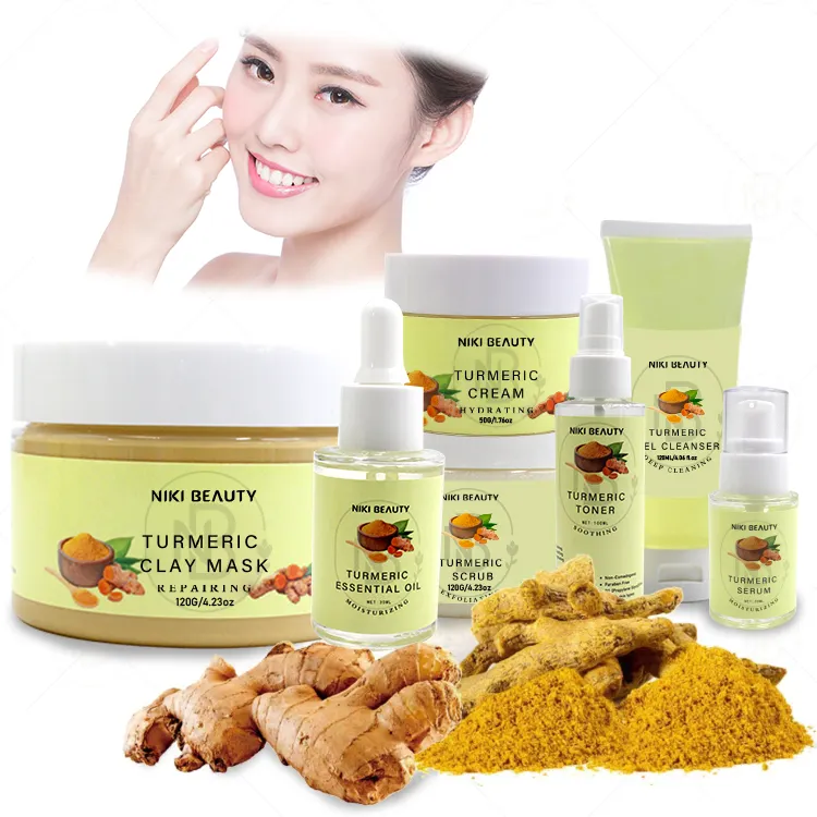 Private Label Organic Tumeric Skincare Gift Kit Fase Mask Dark Spot Corrector Turmeric Skin Care Set