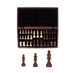 Folding Chess Box With Chess Pieces For Family Night For All AgesCustomizable 15 Inch Wooden Folding Chess Checkers Set 3 Inch