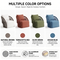 Fauteuil de salon d'extérieur personnalisé en corde tressée radiale avec cadre en aluminium et coussin pour hôtel-resort, vente en gros