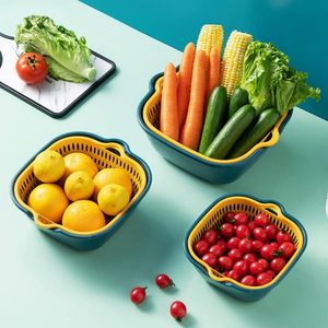 ตะกร้าล้างผักสองชั้น ตะกร้ากรองน้ำ ตะกร้าเก็บรักษาความสด ชามเก็บของ ตะกร้าล้างจานในครัว - Product Image 6