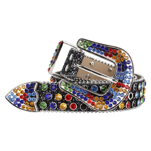 Hete Aanbieding Zwarte Glitter Strass Western Lederen Riem met Meerkleurige Kristallen Bezetting 3,8 cm Breed voor Heren en Dames - Product Image 3