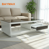Meuble TV blanc brillant avec rangement, table basse, meubles de salon