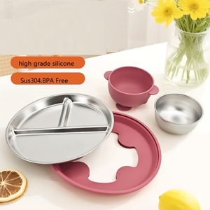 Platos de Succión Antideslizantes de Acero Inoxidable para Bebés, Juego de 11 Piezas, Platos Divididos para Niños Pequeños, Aptos para Lavavajillas, Ecológicos, Navidad - Product Image 1