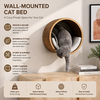 Lit mural pour chat PAIPET, nid rond en bois avec coussin moelleux, niche murale pour chat avec doublure grise, vente en gros personnalisée