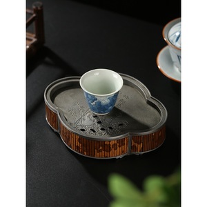 Chinese Style Pure Tin <b>Tea</b> Tray Irregular Shape Traditional Design For Kung Fu <b>Tea</b> <b>Set</b> Dry Brewing With Water Storage - Product Image 5