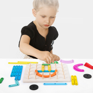Jeu de puzzle Montessori en bois 3D avec colonnes et clous, unisexe, pour les 4-14 ans, figures géométriques, développement de l'intelligence et de l'éducation précoce - Product Image 2