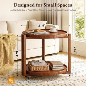 Wooden coffee table, small table, <b>sofa</b> table, solid wood movable storage shelf, movable tea table with wheels and trolley - Product Image 3
