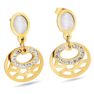 Geometric Hollow Round Crystal <b>Stud</b> <b>Earrings</b> Gold Stainless Steel Party Fashion Jewelry - Product Image 1
