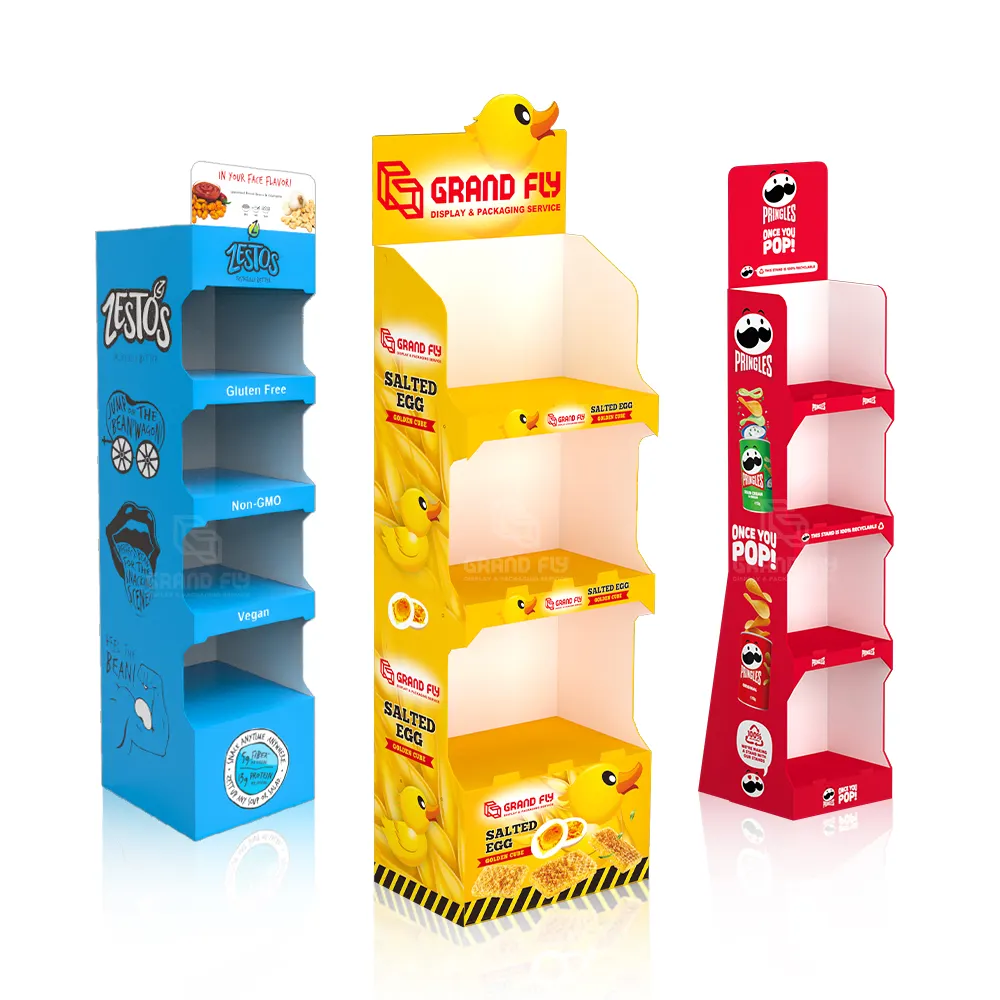 Estante de cartón plegable personalizado para tienda minorista, soporte de cartón corrugado para suelo, soporte de exhibición de cartón para mostrador