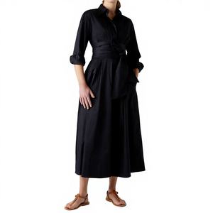 Robe longue en nylon et coton à manches longues pour femmes, tenue de bureau formelle, robe chemise pour dames - Product Image 1