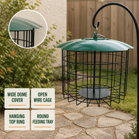 Mangeoire à oiseaux en métal JH-Mech, durable, avec dôme de protection, cage en fil métallique noir, anneau de suspension, mangeoires à oiseaux pour l'extérieur