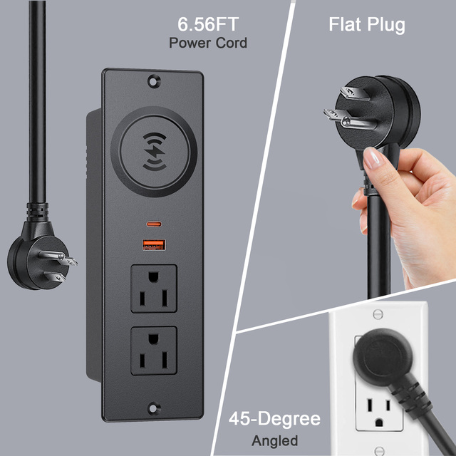 US Standard Power Board with 2AC Hidden Desktop PD20 Fast Charge Type-C Embedded USB Multi-Function 24V Rated Voltage 2 Outlets