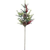 Décoration de Noël : Branche artificielle de 50 cm avec cônes de pin et baies rouges et blanches pour arbre, couronne, guirlande - Vente en gros