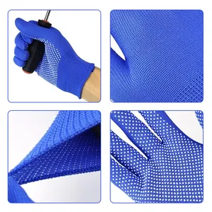 จีนสีเหลือง/สีดํา/สีฟ้าพีวีซีเดี่ยวถุงมือจุดก่อสร้างมือปกป้องความปลอดภัย PVC Dot Cotton ถุงมือถักถัก