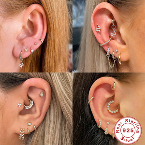 Boucles d'oreilles en argent sterling S925 avec zircon et diamant, boucles d'oreilles pour cartilage, boucles d'oreilles tendance - Product Image 4