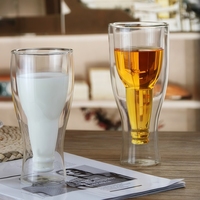 Verre à bière soufflé à la bouche à double paroi, en forme de bouteille à l'envers, pour bière et soda