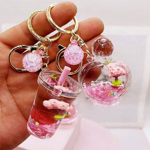 Porte-clés dessin animé cerisier et beignet, porte-clés liquide sable mouvant Sakura, pendentif de voiture, accessoires de sac, cadeaux pour enfants - Product Image 4