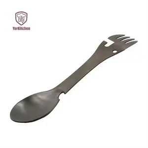 304 da campeggio in acciaio inox 5 in 1 posate da viaggio funzionale utensile multiutensile da esterno cucchiaio forchetta coltello apribottiglie Spork