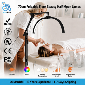 Lampada da Terra Professionale a Mezzaluna da 78 cm con 308 LED, Ruote e Pieghevole, Luce per Estetista Certificata CE FCC FPBIEN per Salone e Scrivania - Product Image 2
