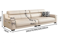 Canapé sectionnel 4 places STG Modern 270 cm, style européen et américain, revêtement en cuir Nappa véritable, confortable pour la peau, pour salon
