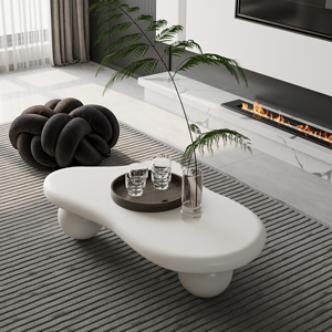 Mesa de Centro Blanca Irregular con Patas Esféricas, Mesa de Acento Moderna y Minimalista para Sala de Estar, Mesa de Centro Escultural Color Crema - Product Image 2