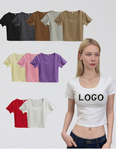 Top corto de cuello redondo de verano: un pequeño truco para la cintura pequeña, versátil para que los hotties muestren la <span class=keywords><strong>camiseta</strong></span> de piernas largas para mujer - Product Image 1