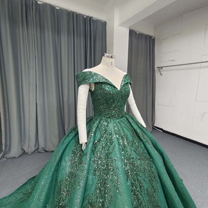 ANY251 Impresionante Vestido de Noche Verde Esmeralda con Lentejuelas y Hombros Descubiertos - Product Image 5
