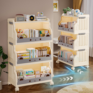 <b>Childrens</b> Bookshelf Multi Tier Storage Rack With Wheels For Toys Books Organizing Kids Room Decorative <b>Shelf</b> - Product Image 3