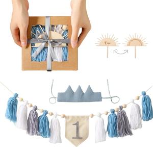 Chapeau d'anniversaire de bébé en tissu à <span class=keywords><strong>prix</strong></span> d'usine costume de bannière mise en page d'accessoires photo commémoratifs pour les journées spéciales et les décorations de douche de bébé - Product Image 3