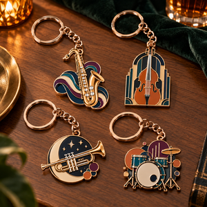Porte-clés en métal émaillé personnalisé, saxophone, contrebasse, trompette, batterie, <span class=keywords><strong>pour</strong></span> musiciens, amoureux de la musique, souvenir, cadeau - Product Image 1