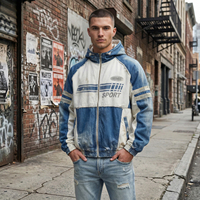 Veste matelassée en toile bleue pour homme, personnalisable OEM/ODM, qualité supérieure, respirante, style patchwork, tendance streetwear