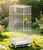 Cage à oiseaux DIY assemblée, haute, noire et blanche, avec roulettes, plusieurs entrées, mangeoires, design spacieux, pour animaux de compagnie
