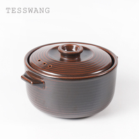 Mini-cocotte en céramique durable, cuite à haute température, avec fentes de vapeur, bol de service marron brillant à bords filetés pour soupes, ramen et bouillies