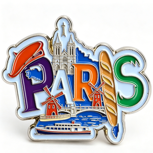 Broche Souvenir de Paris en Métal, Forme Irrégulière, Émail Dur, Design Lettre, Alliage de Zinc Électroplaqué, Article de Collection - Product Image 3