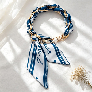 Elegant Twisted Silk Scarf Keyring Bamboo <b>Leaf</b> Pattern Key Chain Handbag Decoration Key Holder for Purse - Product Image 5
