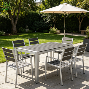 Meubles de terrasse en aluminium brossé, chaise et table en bois, ensemble de table à manger d'extérieur pour restaurant - Product Image 2