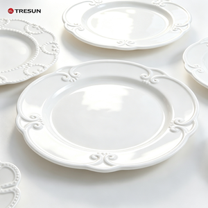 Juego de Vajilla de Porcelana Blanca Vintage con Patrón Clásico en Relieve para Bodas, Hoteles y Restaurantes - Product Image 4