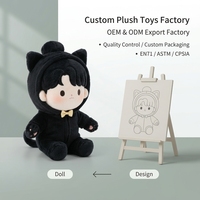 Peluche Garçon à Oreilles de Chat Kawaii, Mignonne Poupée Chibi aux Cheveux Bruns avec Gilet, Jouet en Peluche Anime Personnalisé, Cadeau OEM ODM