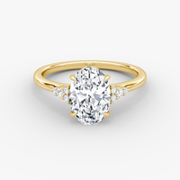 Bague de fiançailles en or massif 14K/18K avec diamant de laboratoire ovale 3 carats, halo caché et pierres latérales en cluster, certifiée IGI CVD/HPHT, personnalisable