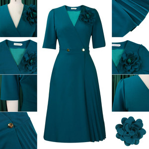 Robes d'été C8628 pour femmes, décontractées et élégantes, col en V, manches courtes, <span class=keywords><strong>robe</strong></span> <span class=keywords><strong>longue</strong></span> plissée à fleurs 3D, style africain pour femmes - Product Image 6