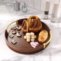 Plateau rond simple en bambou avec poignée métallique pour la maison, le restaurant, le service à thé, les collations, la cuisine, les mariages - Assiette de présentation en gros