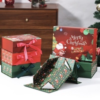 Boîte cadeau pliable de Noël avec nœud en satin, carton rigide épais, imprimé Père Noël, emballage cadeau de Noël