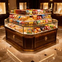 Îlot de présentation de snacks en bois à plusieurs niveaux pour centre commercial, supermarché, taille personnalisée