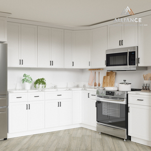 Meubles de cuisine shaker blancs très demandés |   Meubles de cuisine sur mesure pour entrepreneur de travaux |   Meuble de cuisine en chêne blanc prêt à assembler - Product Image 1